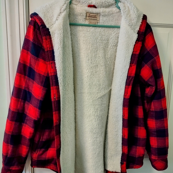 Black and red checkered fleece lined Winter coat. - Picture 5 of 6